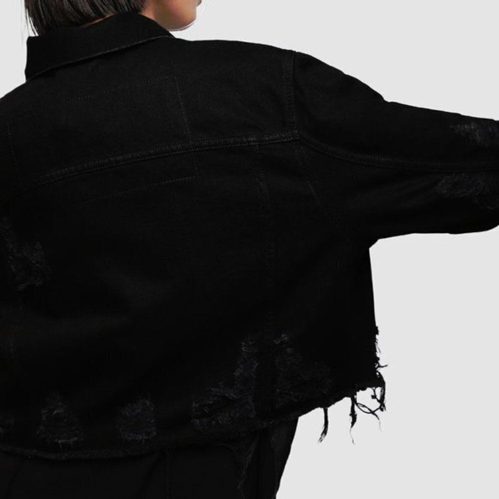 NWT Diesel black denim distressed cropped jacket, L - Picture 5 of 7